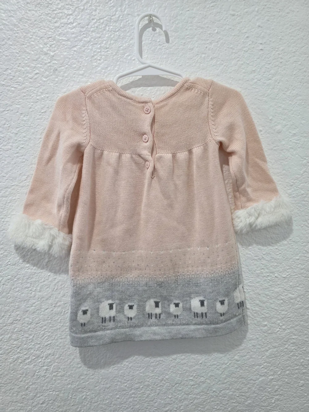 Janie and Jack Pink Knit Dress with Gray Sheep Border
